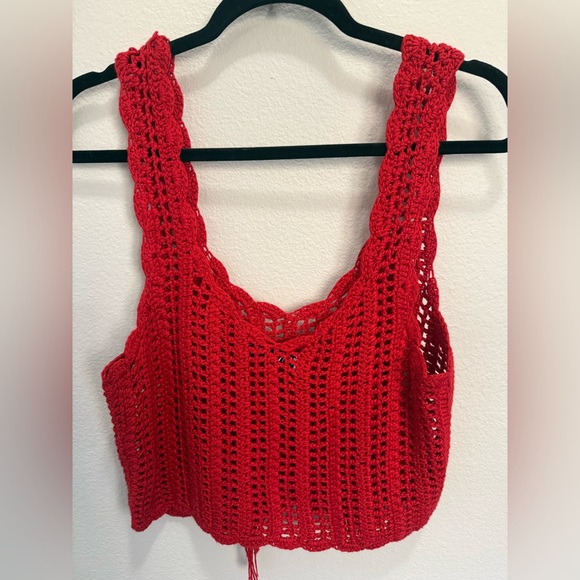 Zara Red Crochet Crop Top - Picture 3 of 4